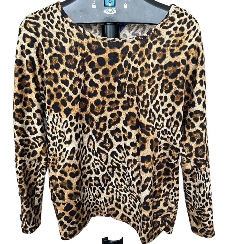 Apt 9 S Black Browns Leopard Print Shirt w/Button Detail Sleeves Drop Shoulder
